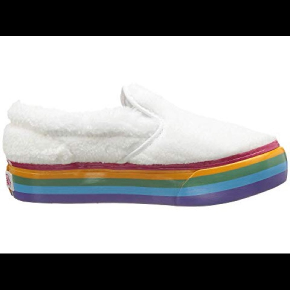 Vans Slip On Shearling Rainbow Platform Sneakers